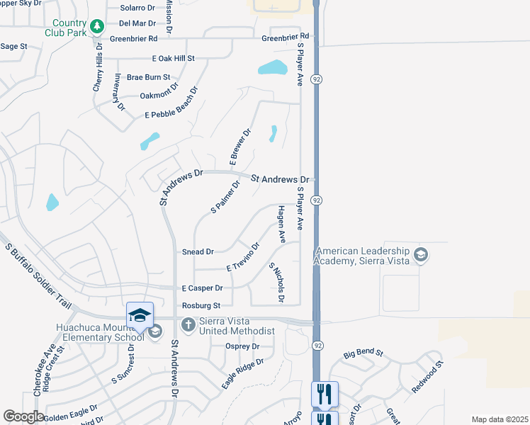 map of restaurants, bars, coffee shops, grocery stores, and more near 3700 Snead Drive in Sierra Vista