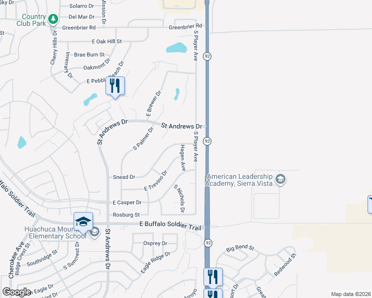 map of restaurants, bars, coffee shops, grocery stores, and more near 2863 Hagen Avenue in Sierra Vista