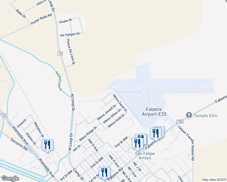 map of restaurants, bars, coffee shops, grocery stores, and more near 16105 Mesa Sand Street in Fabens