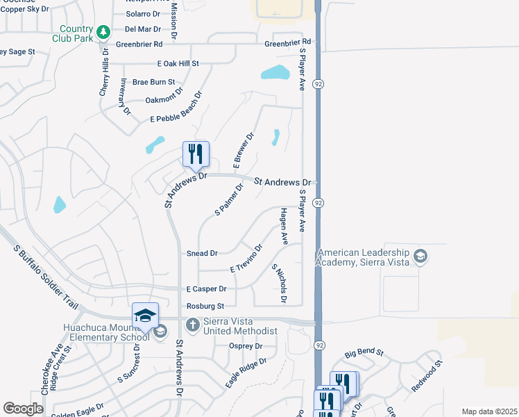 map of restaurants, bars, coffee shops, grocery stores, and more near 3700 Snead Drive in Sierra Vista