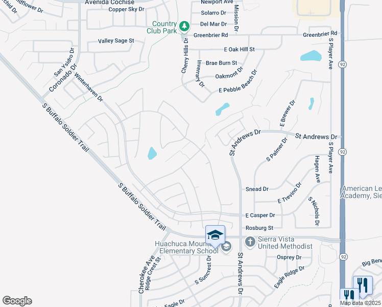 map of restaurants, bars, coffee shops, grocery stores, and more near 2902 Glenview Drive in Sierra Vista