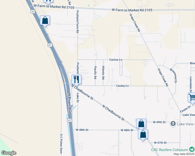 map of restaurants, bars, coffee shops, grocery stores, and more near 5308 Pacific Rd in San Angelo