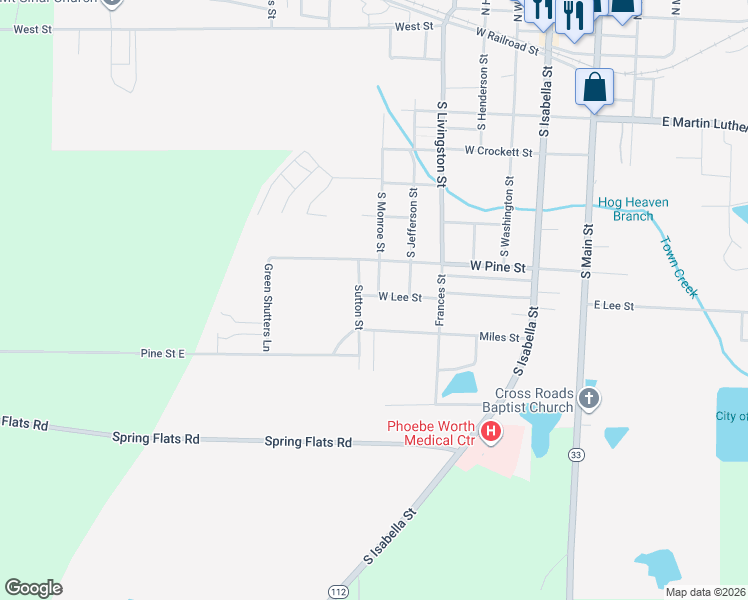 map of restaurants, bars, coffee shops, grocery stores, and more near 314 Miles Street in Sylvester