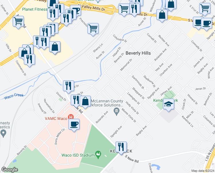 map of restaurants, bars, coffee shops, grocery stores, and more near 4304 Memorial Drive in Beverly Hills