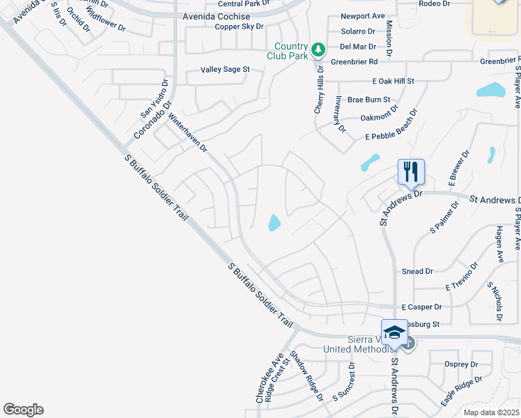 map of restaurants, bars, coffee shops, grocery stores, and more near 2737 Fairmeade Circle in Sierra Vista