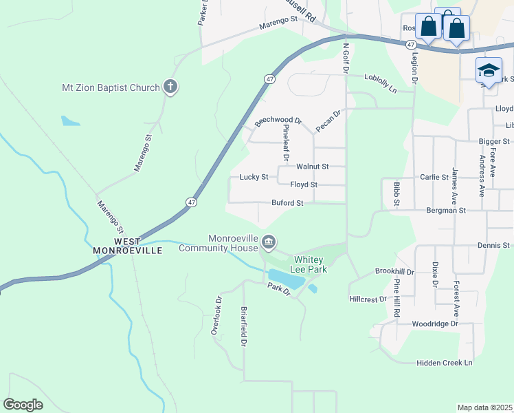 map of restaurants, bars, coffee shops, grocery stores, and more near 1089 Buford Street in Monroeville