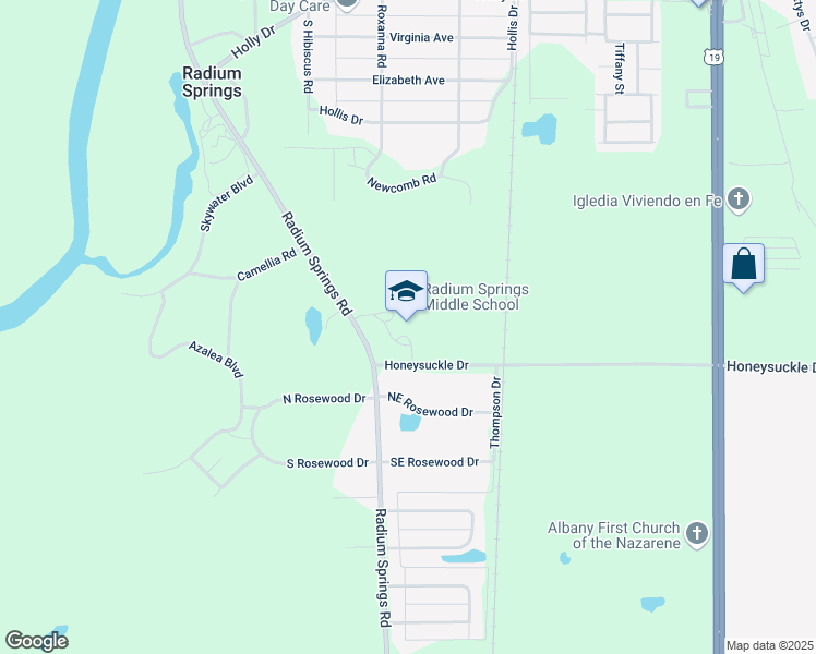 map of restaurants, bars, coffee shops, grocery stores, and more near 2600 Radium Springs Road in Albany