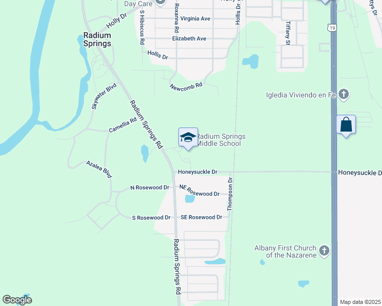 map of restaurants, bars, coffee shops, grocery stores, and more near 2600 Radium Springs Road in Albany
