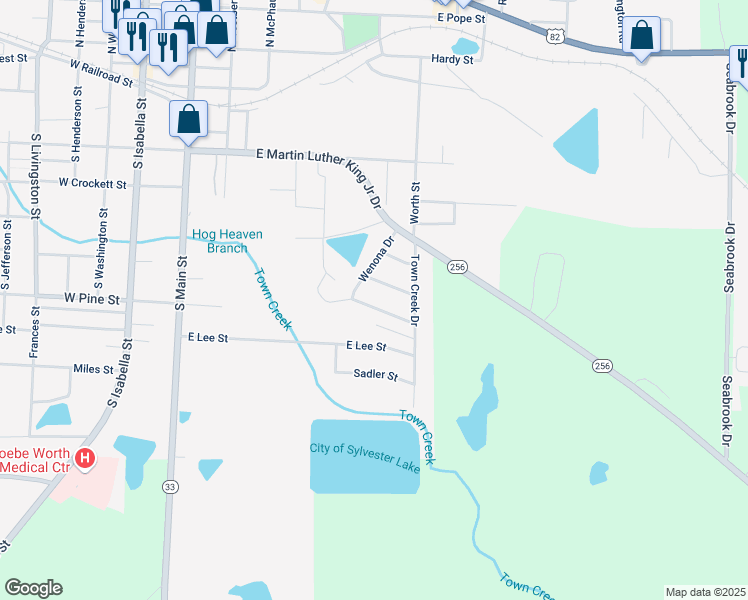 map of restaurants, bars, coffee shops, grocery stores, and more near 307 East Hobson Street in Sylvester
