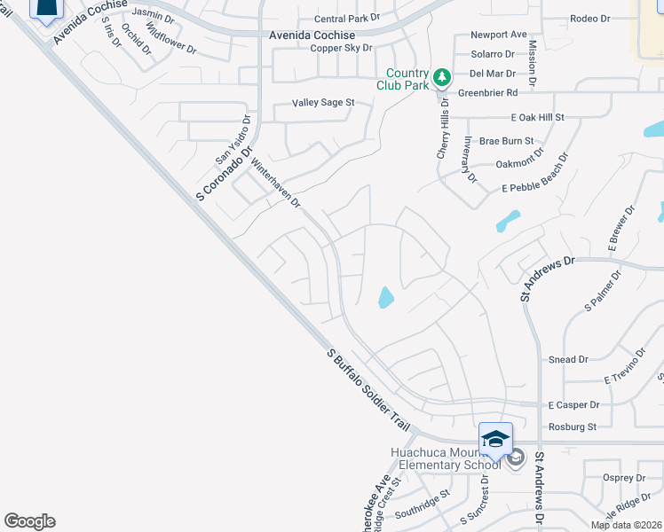map of restaurants, bars, coffee shops, grocery stores, and more near 2793 Glengarry Way in Sierra Vista