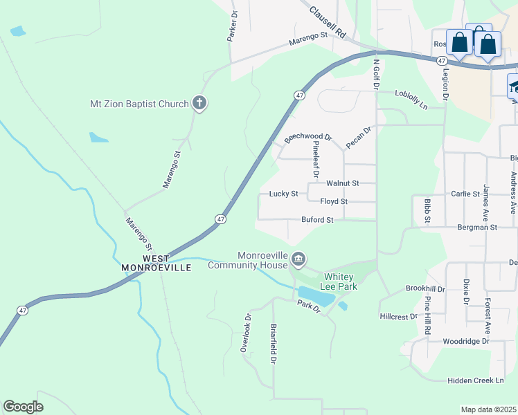 map of restaurants, bars, coffee shops, grocery stores, and more near 1089-1117 Buford Street in Monroeville