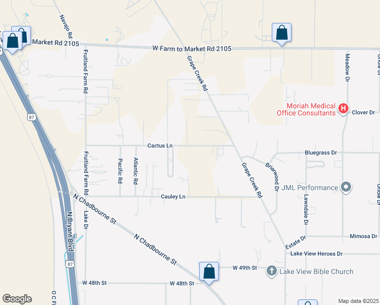 map of restaurants, bars, coffee shops, grocery stores, and more near 717 Cactus Lane in San Angelo