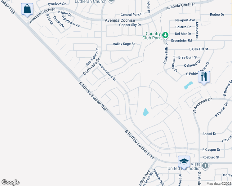 map of restaurants, bars, coffee shops, grocery stores, and more near 2729 Stonehenge Drive in Sierra Vista