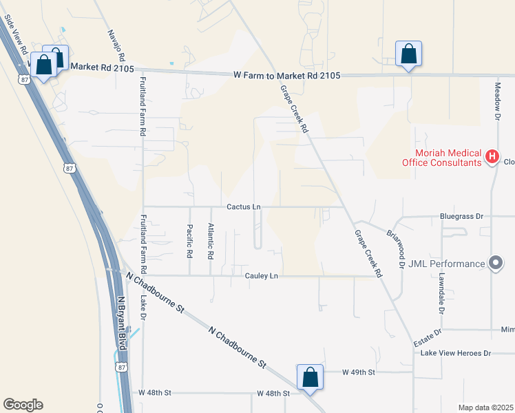 map of restaurants, bars, coffee shops, grocery stores, and more near 717-753 Cactus Lane in San Angelo