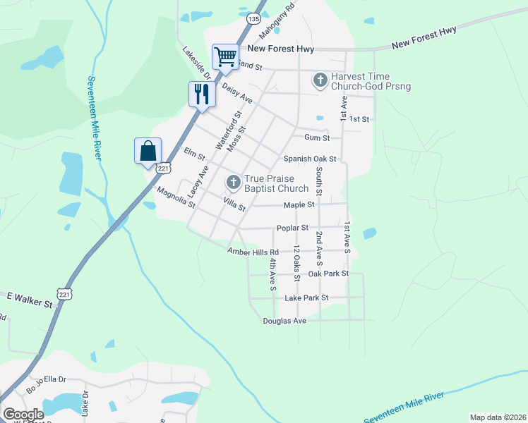 map of restaurants, bars, coffee shops, grocery stores, and more near 129 Poplar Street in Douglas