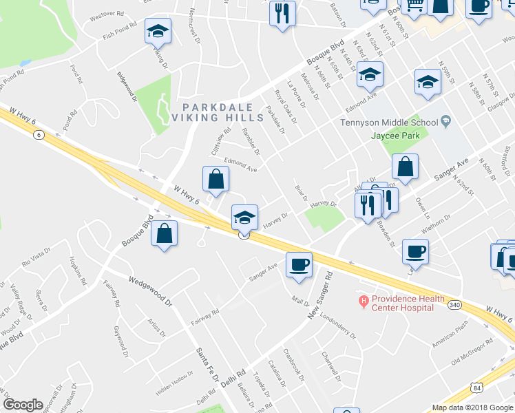 map of restaurants, bars, coffee shops, grocery stores, and more near 7109 Country Club Road in Waco