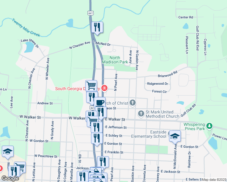 map of restaurants, bars, coffee shops, grocery stores, and more near 215 Church Street in Douglas