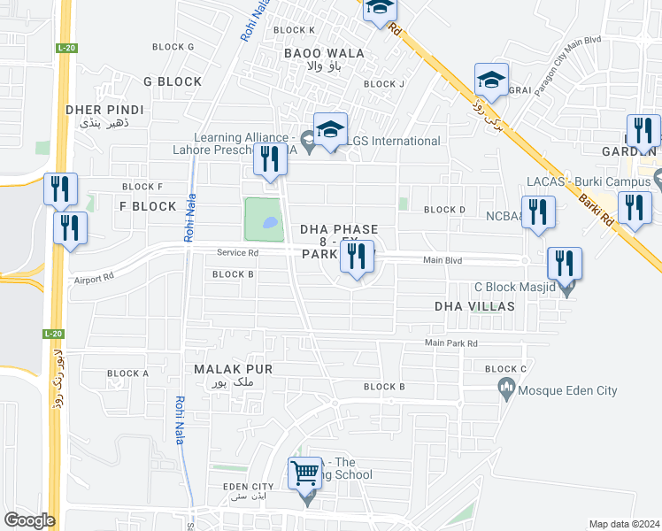 map of restaurants, bars, coffee shops, grocery stores, and more near in Lahore