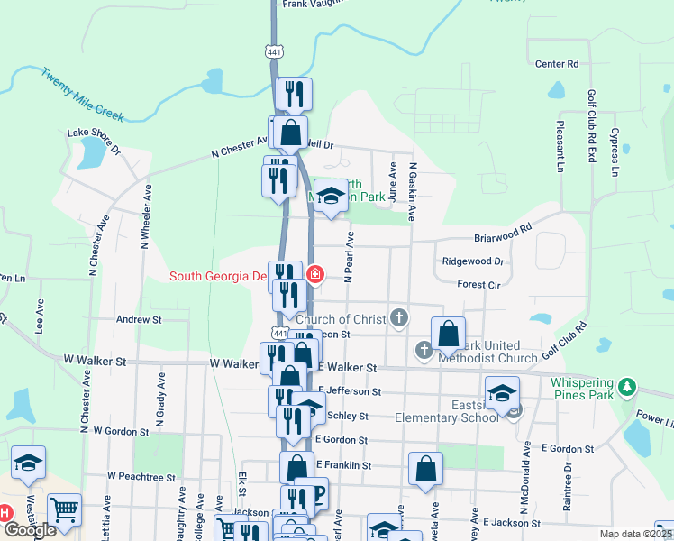 map of restaurants, bars, coffee shops, grocery stores, and more near 215 Church Street in Douglas