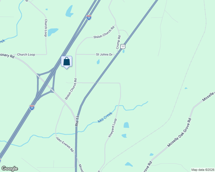 map of restaurants, bars, coffee shops, grocery stores, and more near 223 Vineyard Loop in Moselle