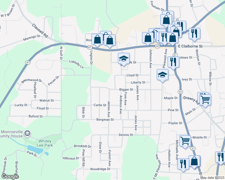 map of restaurants, bars, coffee shops, grocery stores, and more near 61 James Avenue in Monroeville