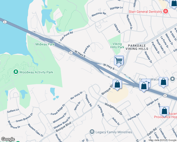 map of restaurants, bars, coffee shops, grocery stores, and more near 1752-1998 West Highway 6 in Waco