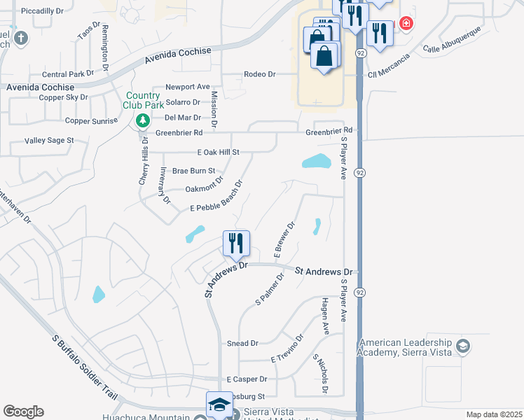 map of restaurants, bars, coffee shops, grocery stores, and more near 1341 East Carmelita Drive in Sierra Vista
