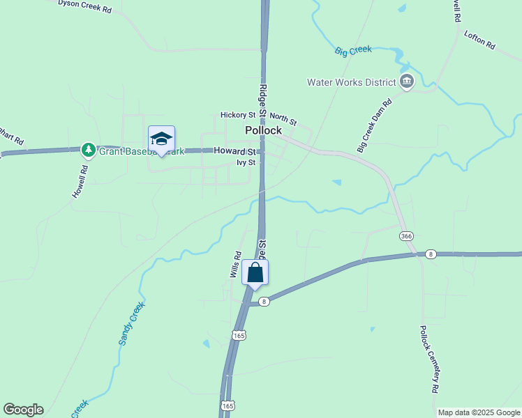 map of restaurants, bars, coffee shops, grocery stores, and more near Ridge Street in Pollock