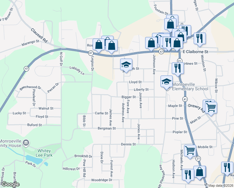 map of restaurants, bars, coffee shops, grocery stores, and more near Perry Avenue in Monroeville
