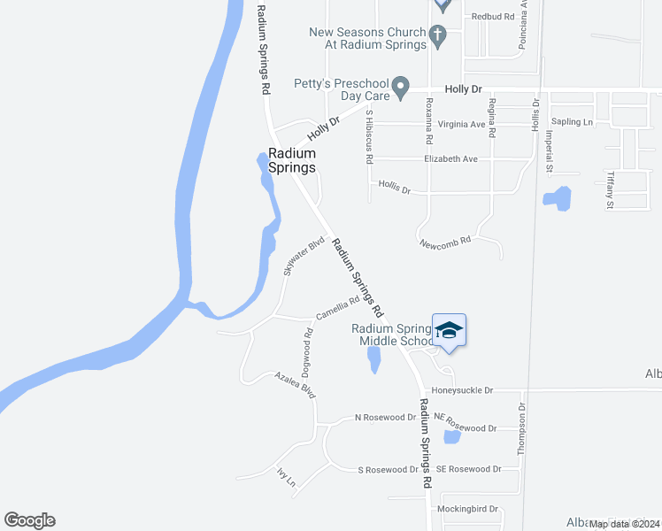 map of restaurants, bars, coffee shops, grocery stores, and more near 2605 Radium Springs Road in Albany