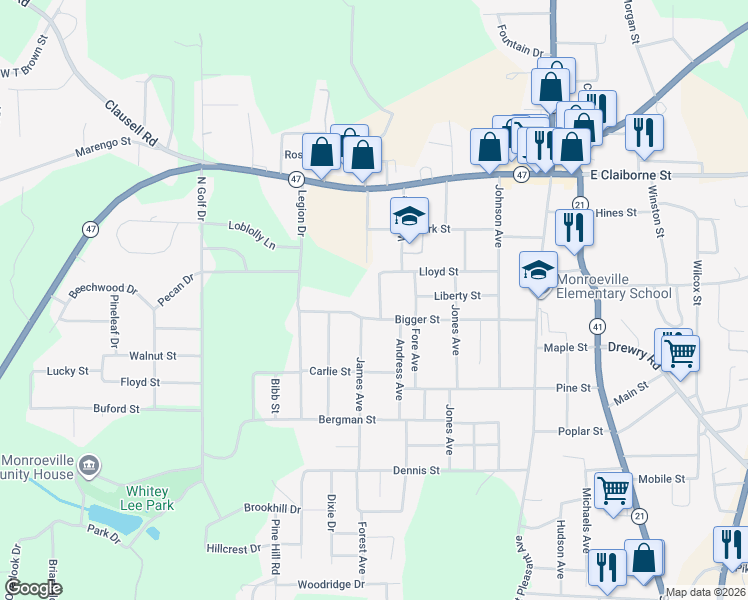 map of restaurants, bars, coffee shops, grocery stores, and more near 301-325 Perry Avenue in Monroeville