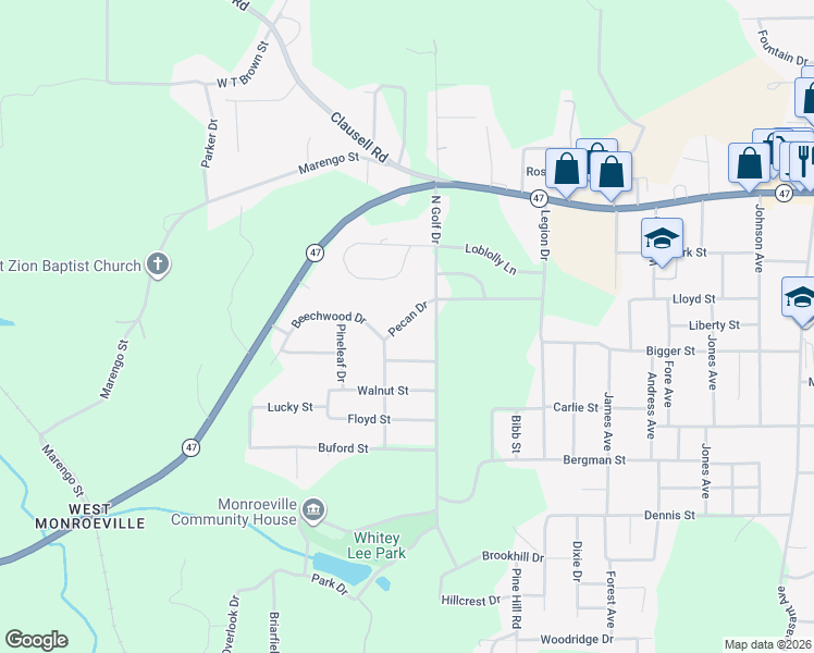 map of restaurants, bars, coffee shops, grocery stores, and more near in Monroeville