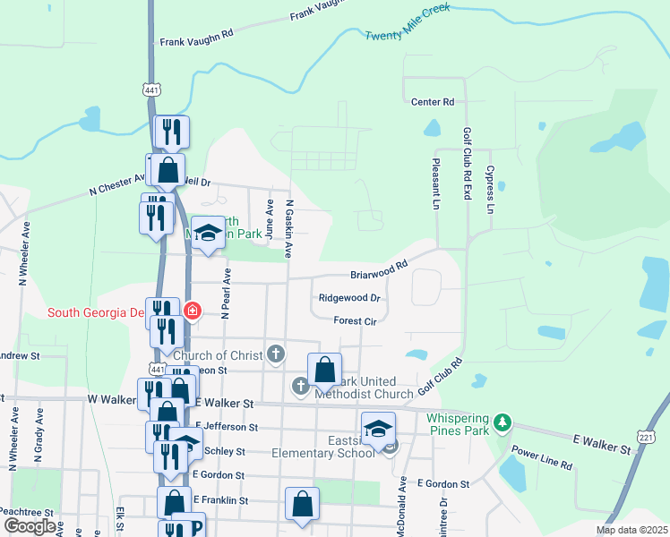 map of restaurants, bars, coffee shops, grocery stores, and more near 607 Briarwood Road in Douglas