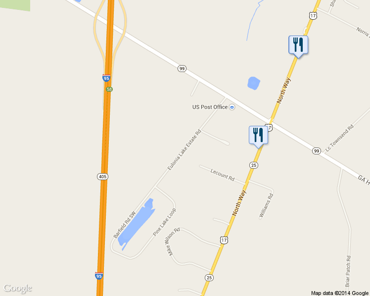 map of restaurants, bars, coffee shops, grocery stores, and more near Eulonia Lake Estate Road in Townsend