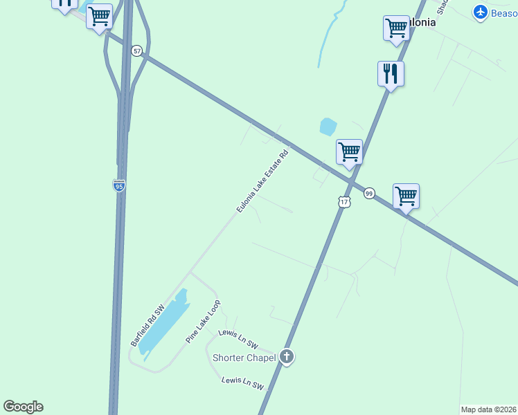 map of restaurants, bars, coffee shops, grocery stores, and more near Eulonia Lake Estate Road in Townsend