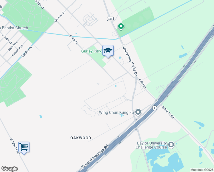 map of restaurants, bars, coffee shops, grocery stores, and more near Ocampo Avenue in Waco