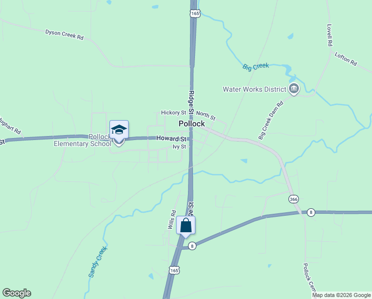 map of restaurants, bars, coffee shops, grocery stores, and more near Ridge St in Pollock