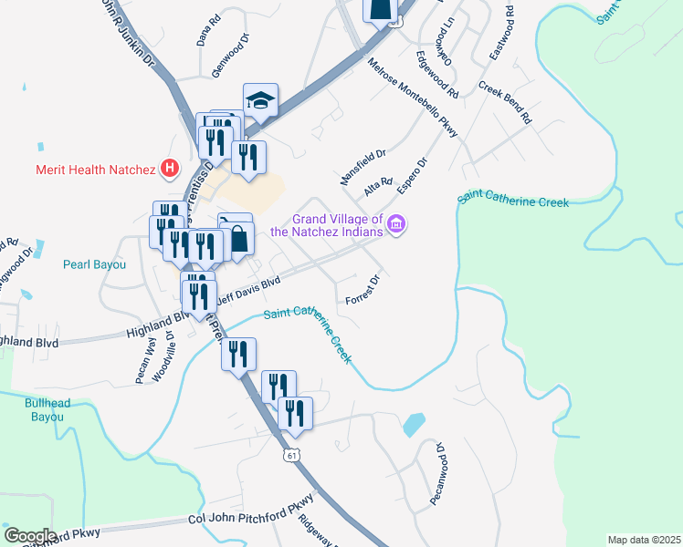 map of restaurants, bars, coffee shops, grocery stores, and more near 1-11 Spanish Ct in Natchez