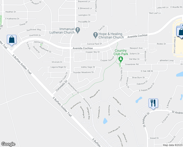 map of restaurants, bars, coffee shops, grocery stores, and more near 2292 Thunder Meadows Drive in Sierra Vista