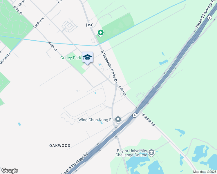 map of restaurants, bars, coffee shops, grocery stores, and more near 3801 South University Parks Drive in Waco