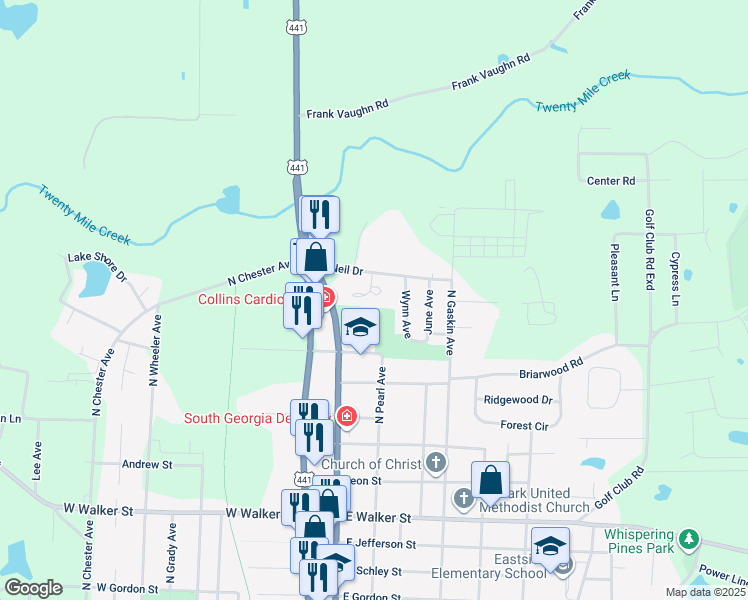 map of restaurants, bars, coffee shops, grocery stores, and more near 120 McNeil Drive in Douglas