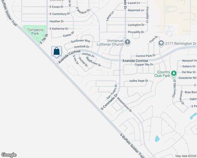 map of restaurants, bars, coffee shops, grocery stores, and more near 1643 Laguna Nigel Drive in Sierra Vista