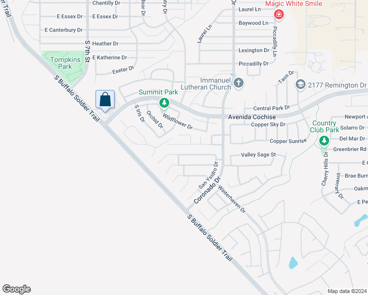 map of restaurants, bars, coffee shops, grocery stores, and more near 1618 Silverado Drive in Sierra Vista