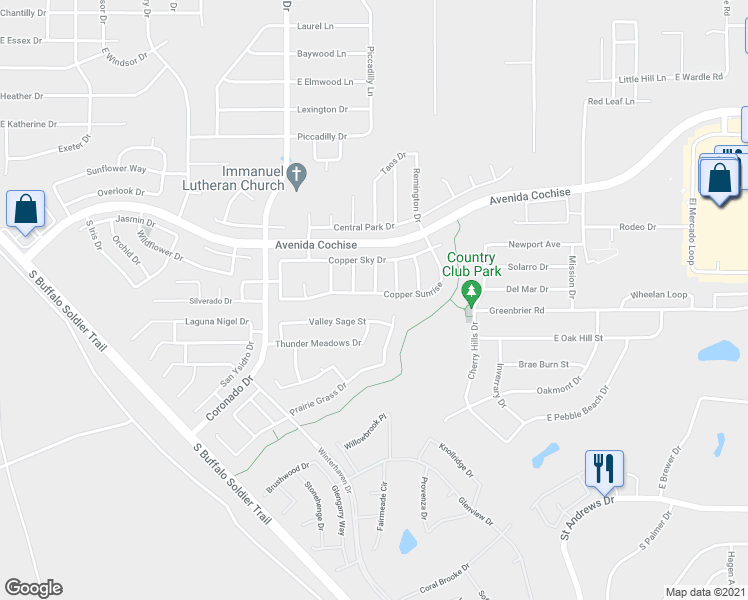 map of restaurants, bars, coffee shops, grocery stores, and more near 2354 Copper Sunrise in Sierra Vista