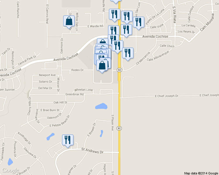 map of restaurants, bars, coffee shops, grocery stores, and more near 3849 Fiscus Loop in Sierra Vista