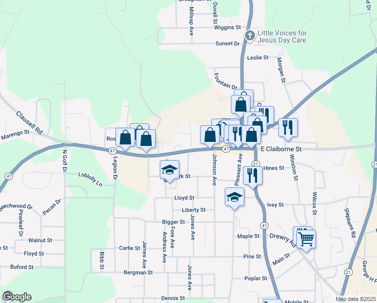 map of restaurants, bars, coffee shops, grocery stores, and more near 292 West Claiborne Street in Monroeville