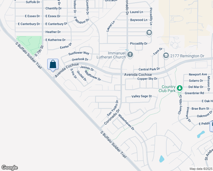 map of restaurants, bars, coffee shops, grocery stores, and more near 2310 Copper Smith Street in Sierra Vista