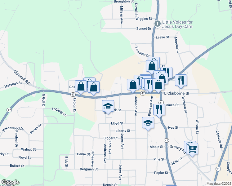 map of restaurants, bars, coffee shops, grocery stores, and more near 292 West Claiborne Street in Monroeville