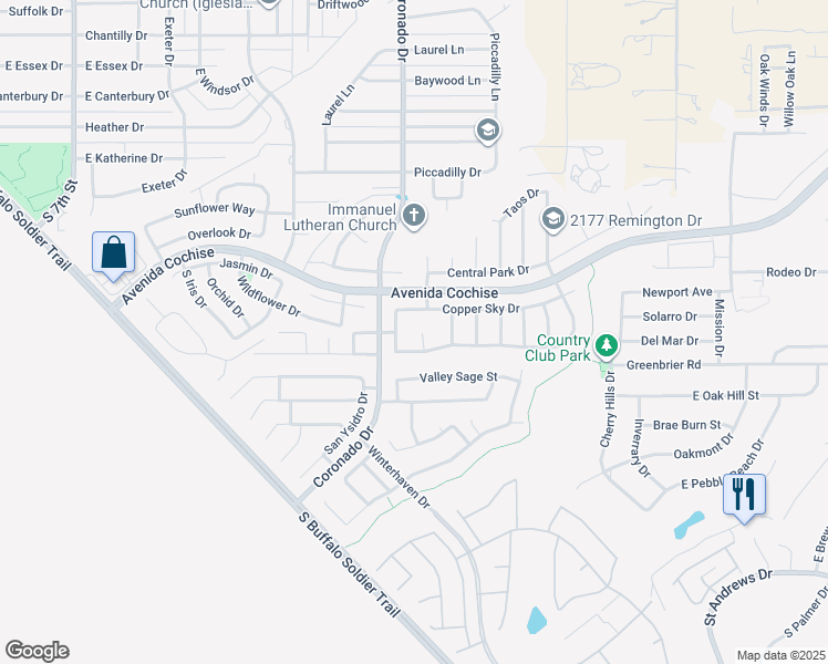 map of restaurants, bars, coffee shops, grocery stores, and more near 2326 Patina Court in Sierra Vista