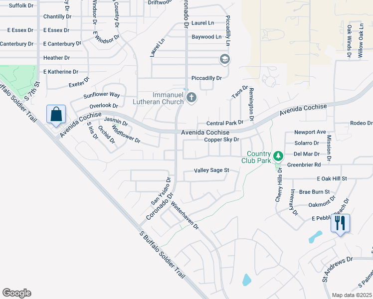 map of restaurants, bars, coffee shops, grocery stores, and more near 2347 Skyview Drive in Sierra Vista